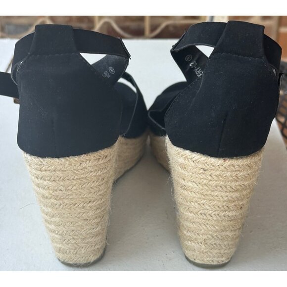 Refresh Brand Black High Wedge Sandals Pumps Open Toe EMERY-02 Women's Size 8M - Picture 3 of 15